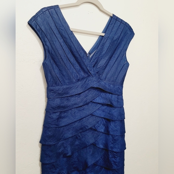 Adrianna Papell Tiered Ruffle Shutter Pleat Blue Cocktail Dress 4 - Picture 8 of 9